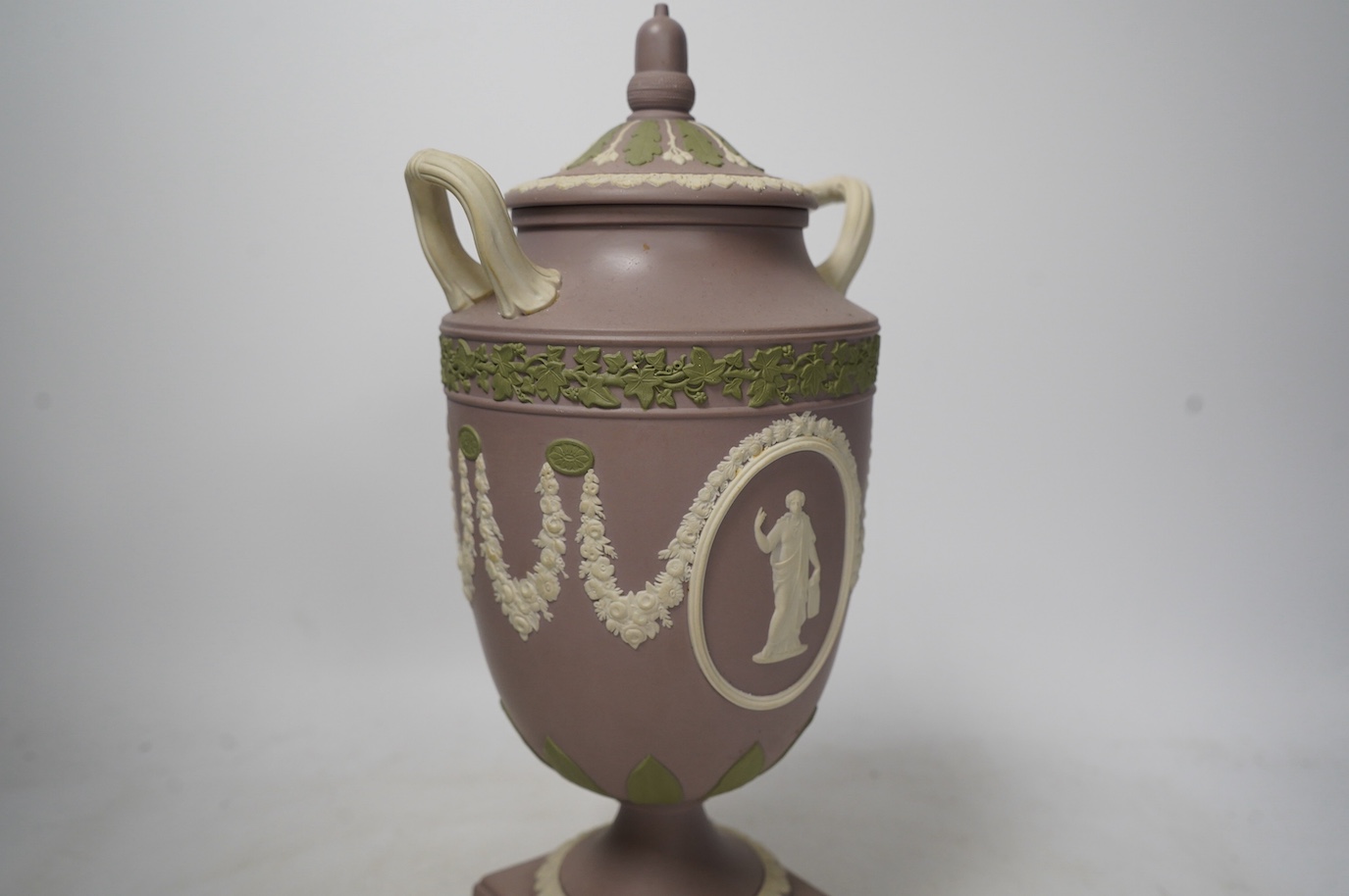 A Wedgwood three-colour Jasper vase and cover, model 40, Limited edition of 100 from the St. James‘s collection, 30cm high. Condition - good